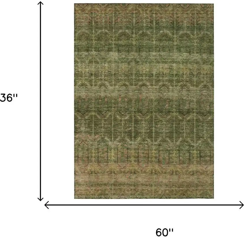 Olive Green And Green Tribal Washable Indoor Outdoor Area Rug Photo 7
