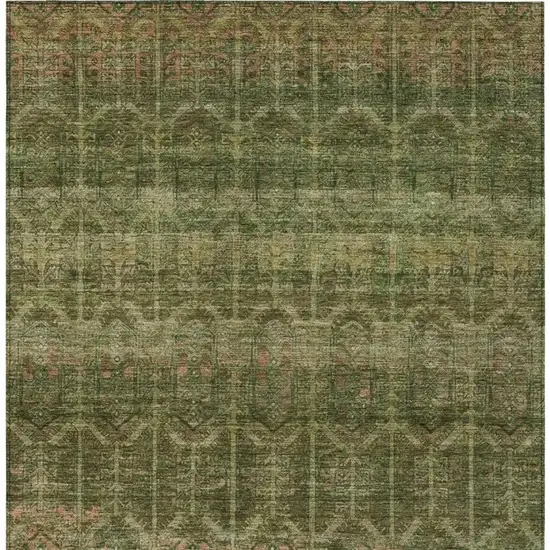 Olive Green And Green Tribal Washable Indoor Outdoor Area Rug Photo 4