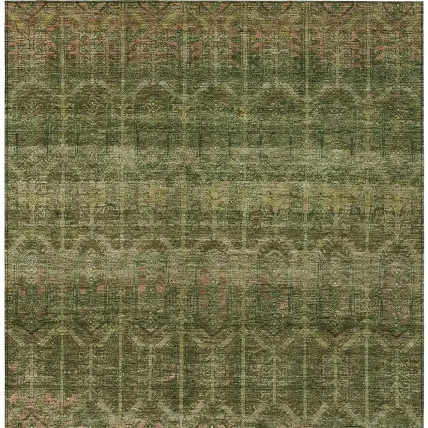 Olive Green And Green Tribal Washable Indoor Outdoor Area Rug Photo 4