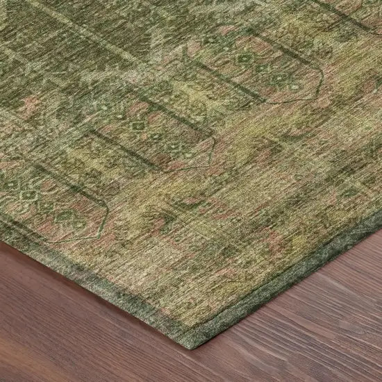Olive Green And Green Tribal Washable Indoor Outdoor Area Rug Photo 5