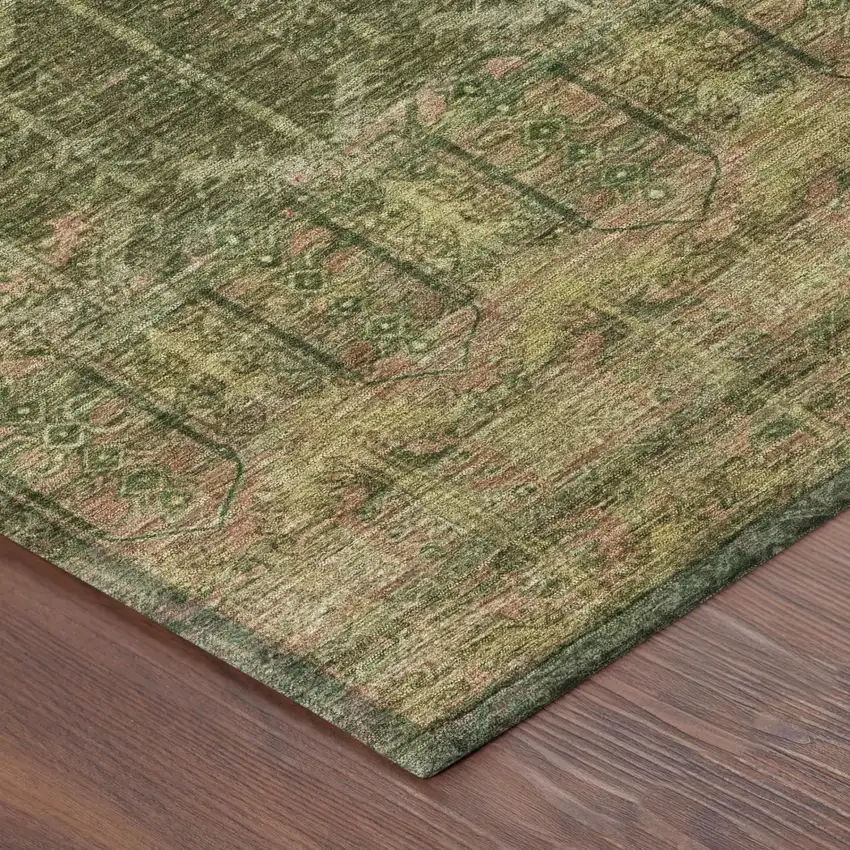 Olive Green And Green Tribal Washable Indoor Outdoor Area Rug Photo 5