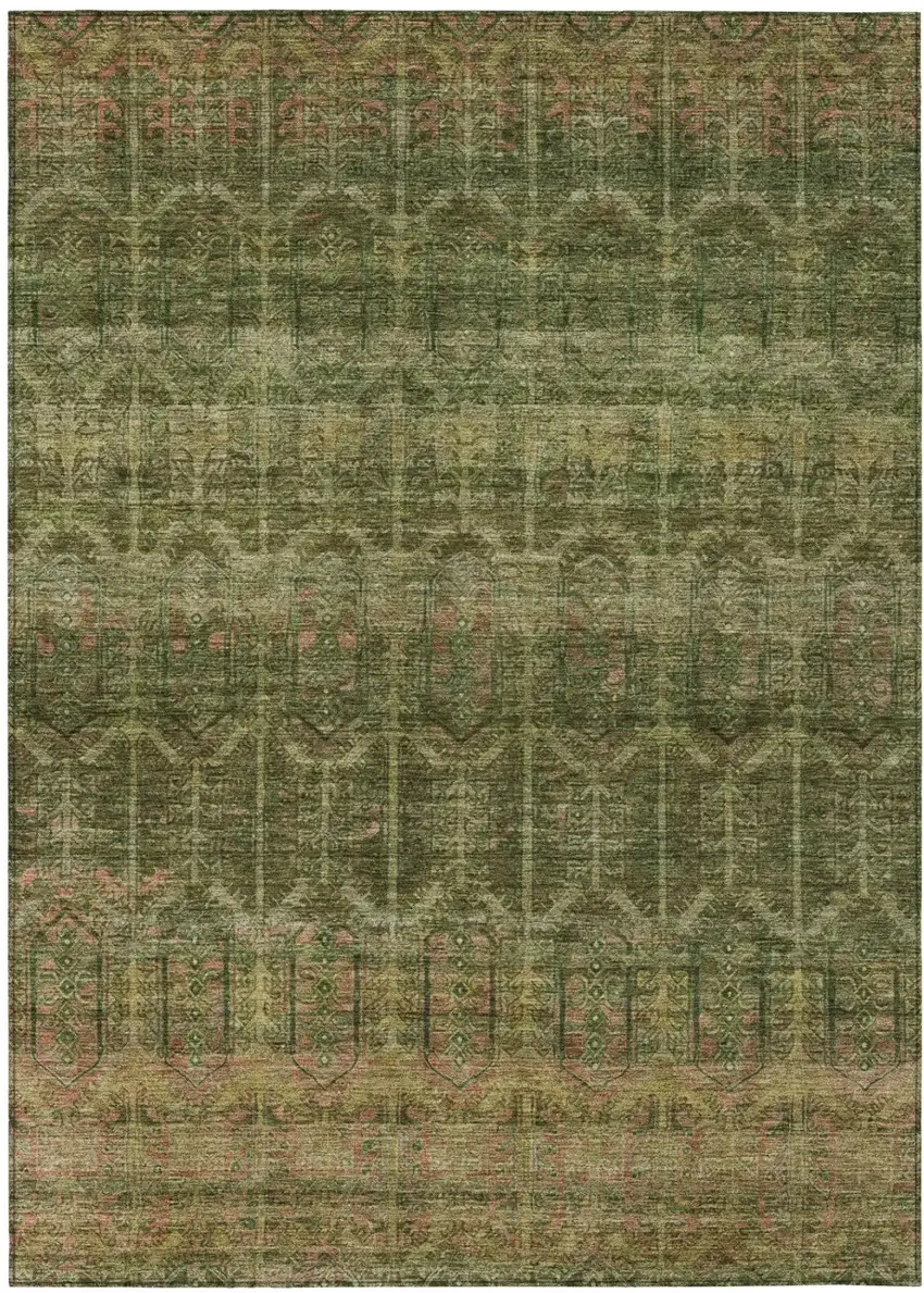 Olive Green And Green Tribal Washable Indoor Outdoor Area Rug Photo 2