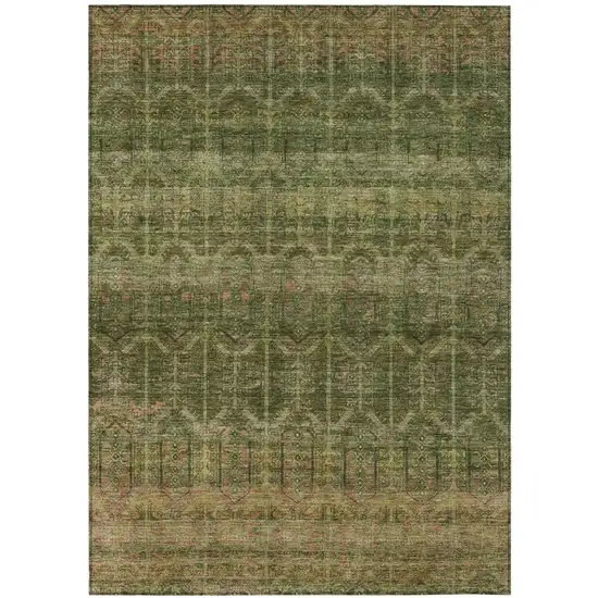 Olive Green And Green Tribal Washable Indoor Outdoor Area Rug Photo 2