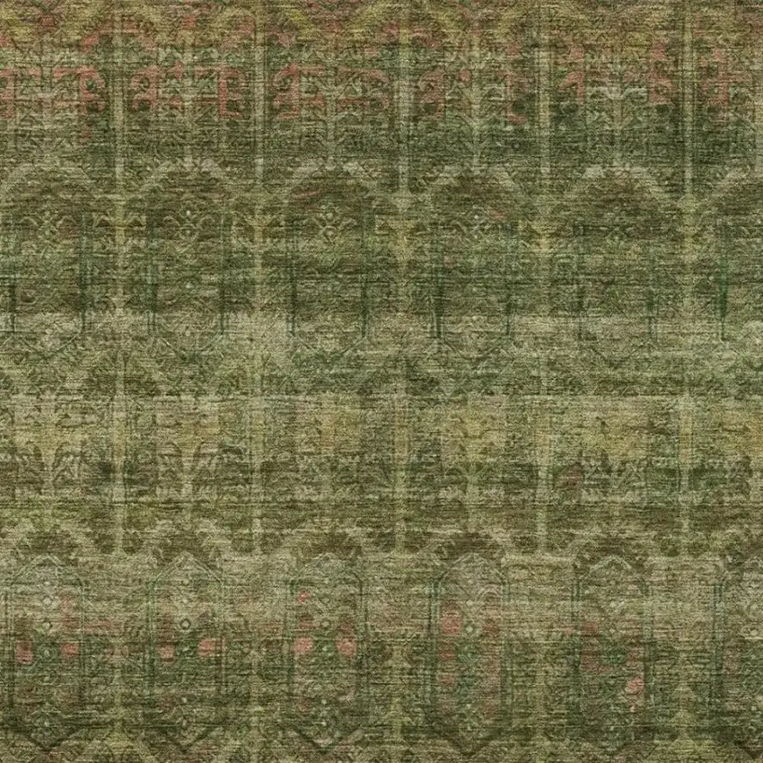 Olive Green And Green Tribal Washable Indoor Outdoor Area Rug Photo 3