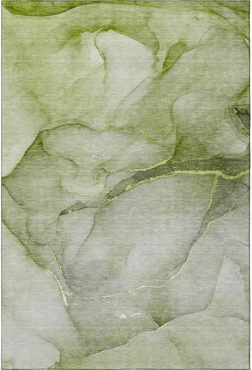 Olive Green And Ivory Abstract Washable Area Rug With UV Protection Photo 4