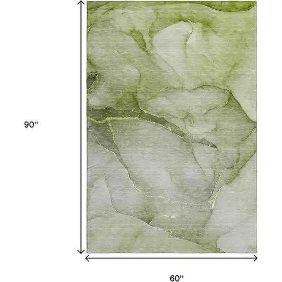 Olive Green And Ivory Abstract Washable Area Rug With UV Protection Photo 3
