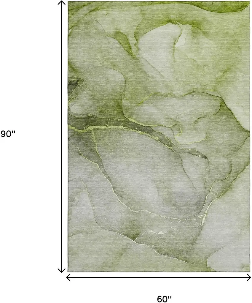 Olive Green And Ivory Abstract Washable Area Rug With UV Protection Photo 3