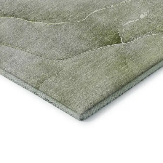 Olive Green And Ivory Abstract Washable Area Rug With UV Protection Photo 7