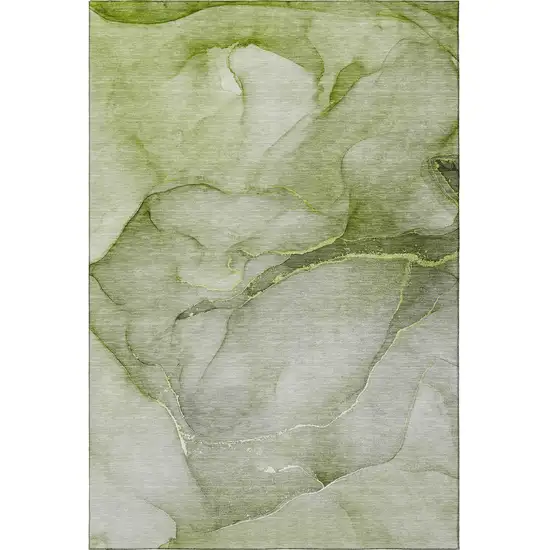 Olive Green And Ivory Abstract Washable Area Rug With UV Protection Photo 3