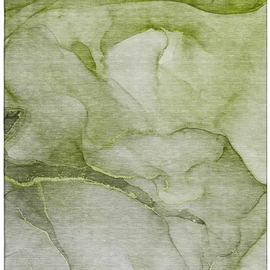 Olive Green And Ivory Abstract Washable Area Rug With UV Protection Photo 4