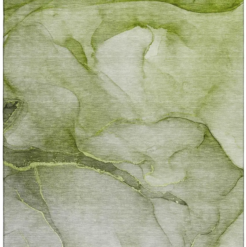 Olive Green And Ivory Abstract Washable Area Rug With UV Protection Photo 4