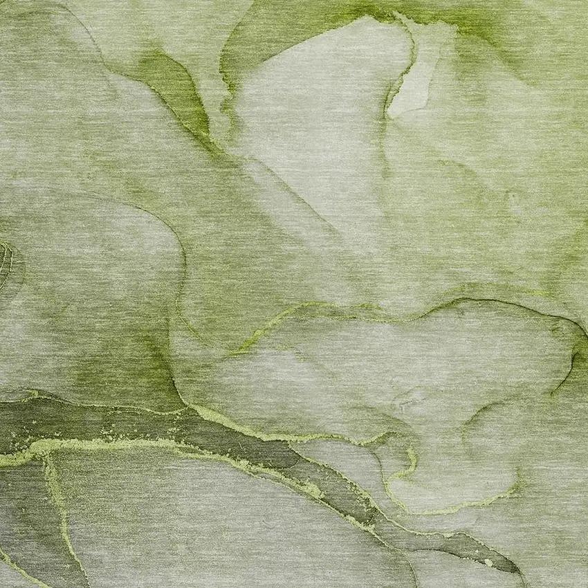 Olive Green And Ivory Abstract Washable Area Rug With UV Protection Photo 3