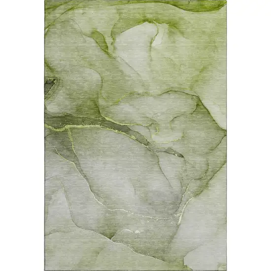 Olive Green And Ivory Abstract Washable Area Rug With UV Protection Photo 1