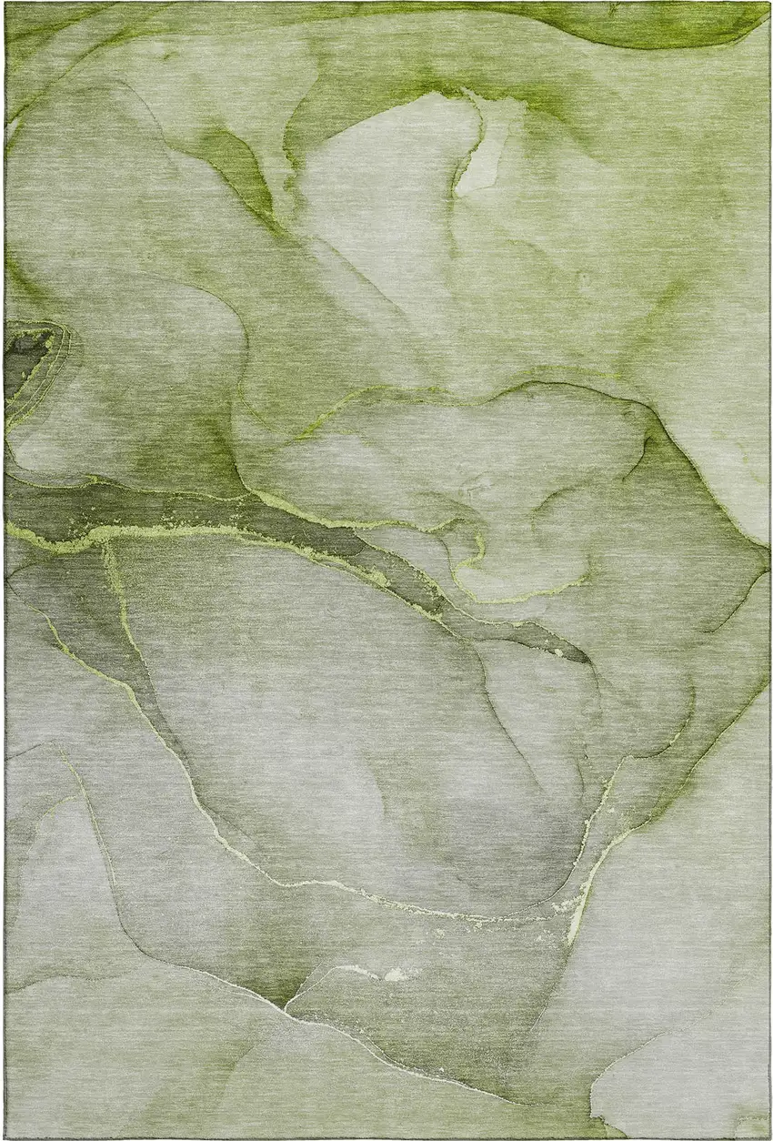 Olive Green And Ivory Abstract Washable Area Rug With UV Protection Photo 1