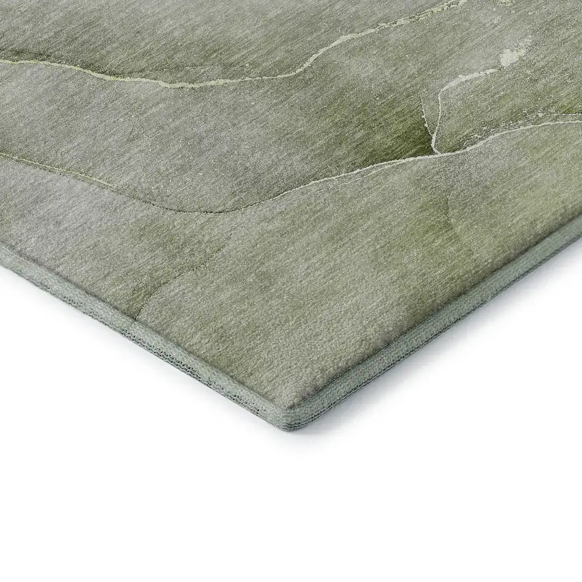 Olive Green And Ivory Abstract Washable Area Rug With UV Protection Photo 8