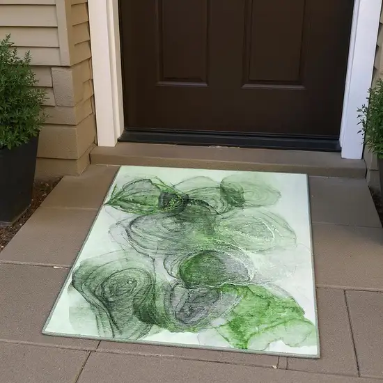 Olive Green And Ivory Abstract Washable Area Rug With UV Protection Photo 2