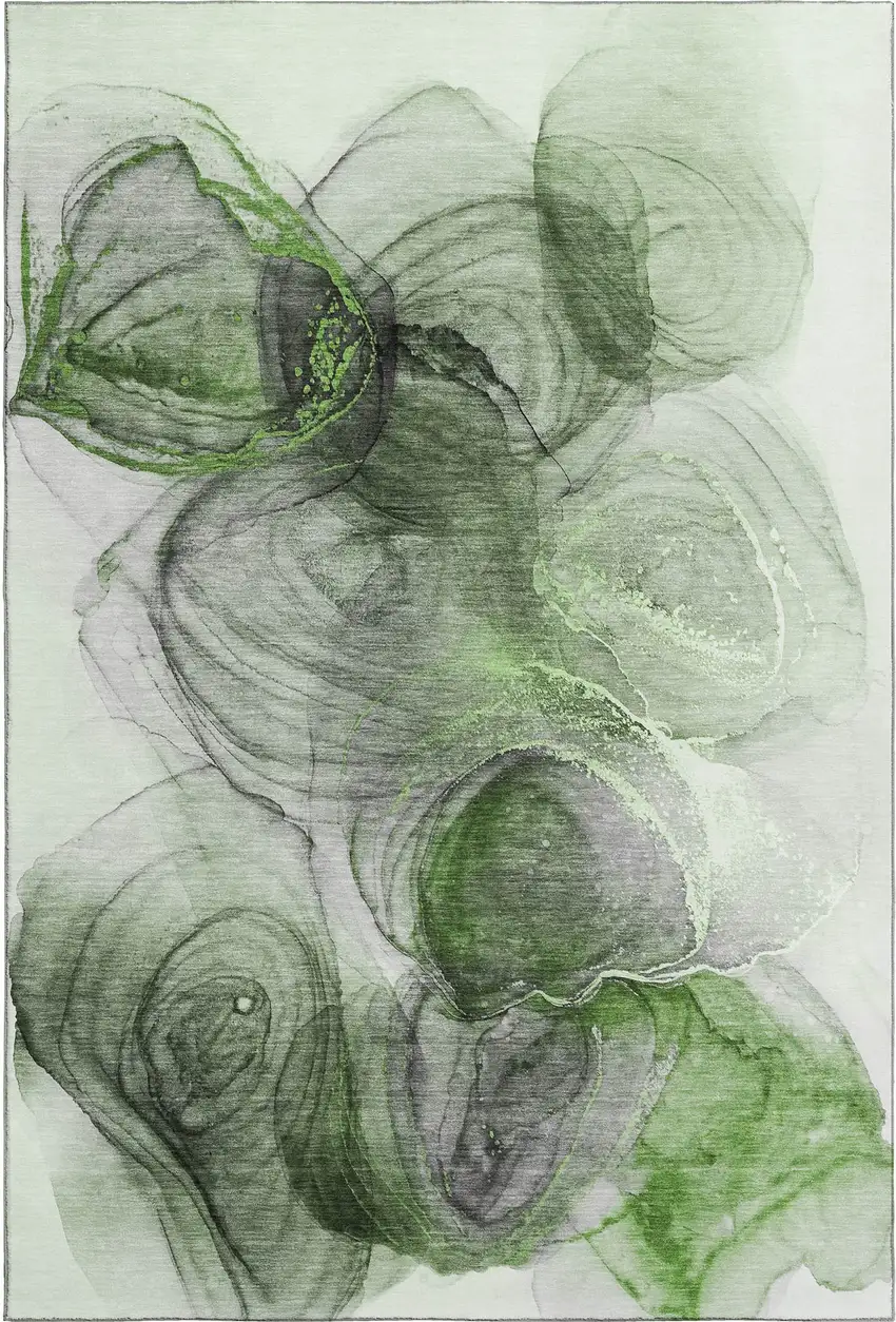 Olive Green And Ivory Abstract Washable Area Rug With UV Protection Photo 1