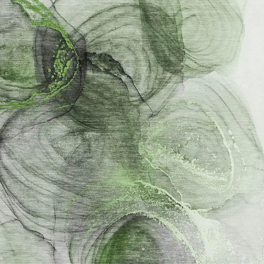 Olive Green And Ivory Abstract Washable Area Rug With UV Protection Photo 3