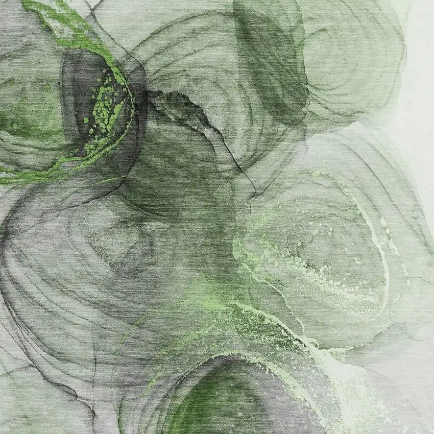 Olive Green And Ivory Abstract Washable Area Rug With UV Protection Photo 3