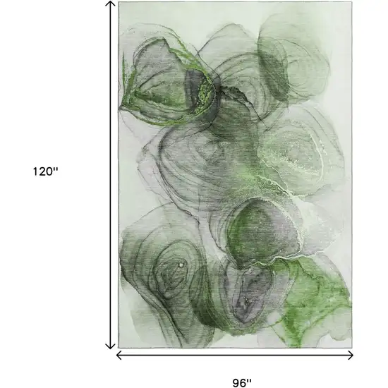 Olive Green And Ivory Abstract Washable Area Rug With UV Protection Photo 3