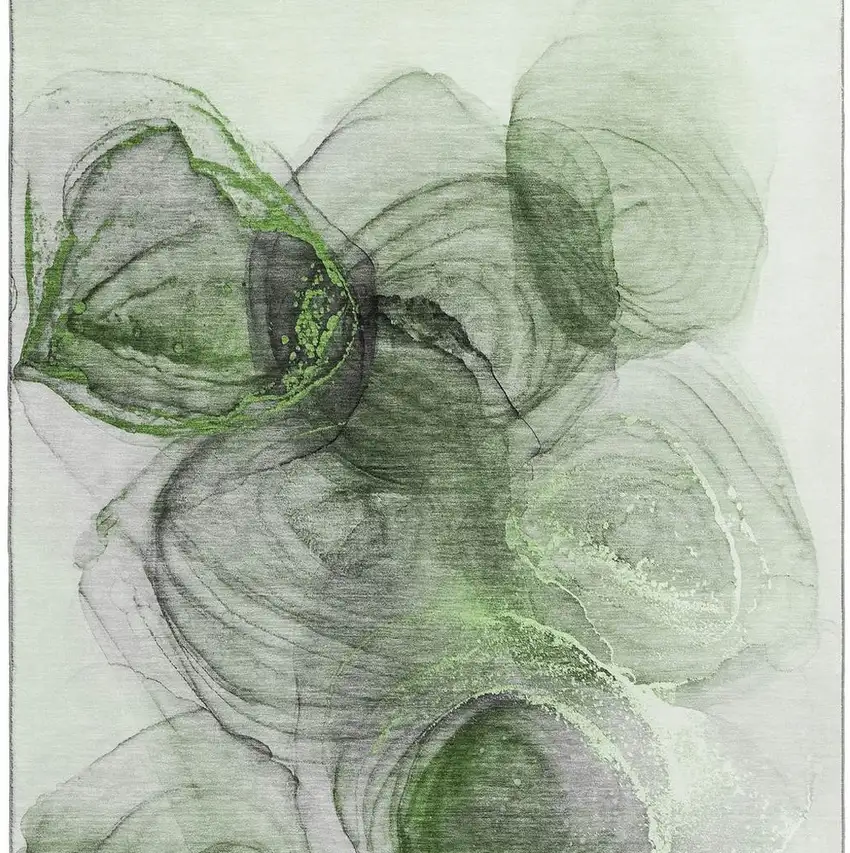 Olive Green And Ivory Abstract Washable Area Rug With UV Protection Photo 4