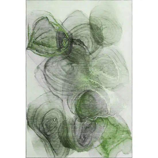 Olive Green And Ivory Abstract Washable Area Rug With UV Protection Photo 1