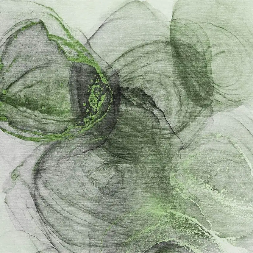 Olive Green And Ivory Abstract Washable Area Rug With UV Protection Photo 3