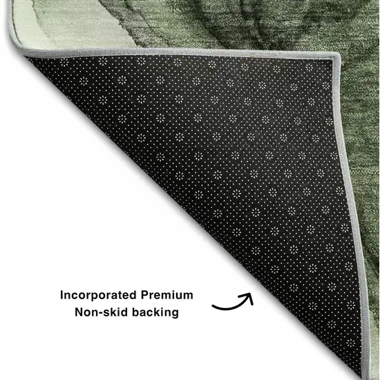 Olive Green And Ivory Abstract Washable Area Rug With UV Protection Photo 7