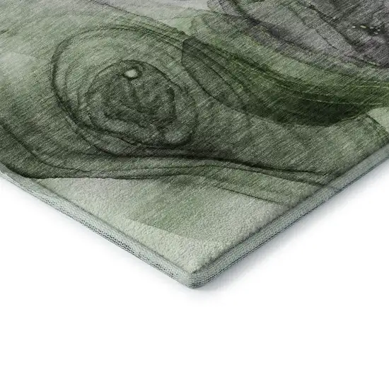 Olive Green And Ivory Abstract Washable Area Rug With UV Protection Photo 8