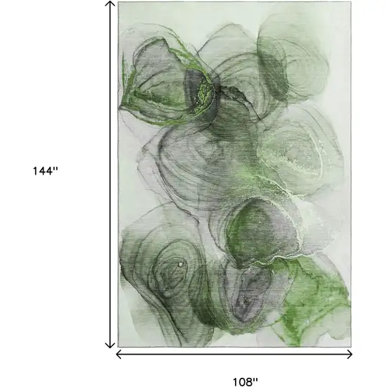 Olive Green And Ivory Abstract Washable Area Rug With UV Protection Photo 3