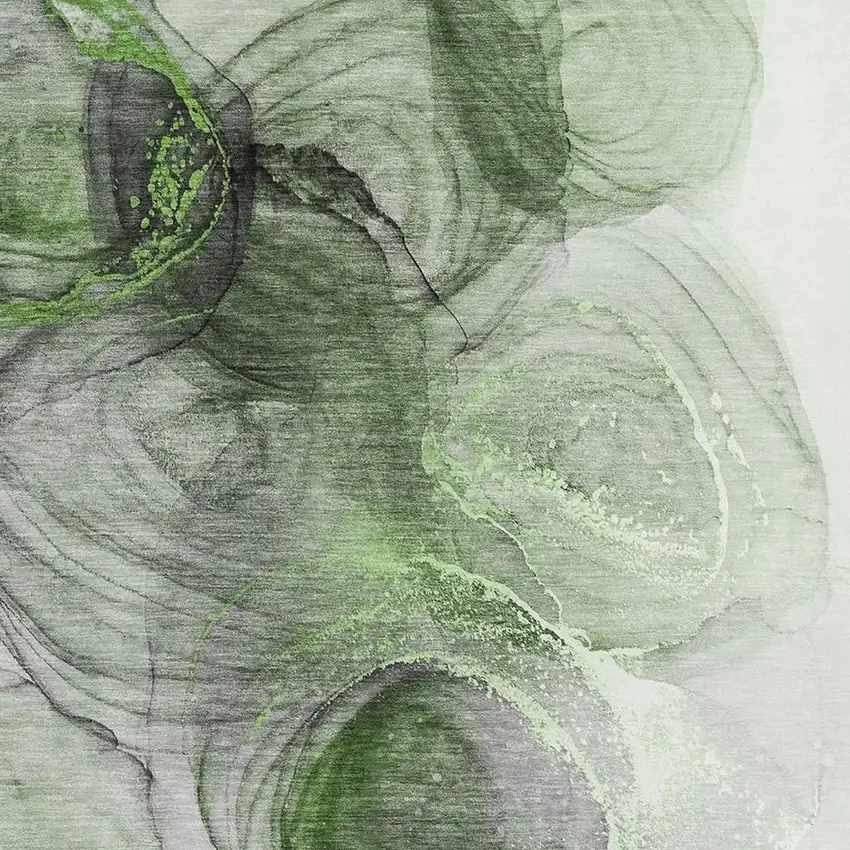 Olive Green And Ivory Abstract Washable Area Rug With UV Protection Photo 3