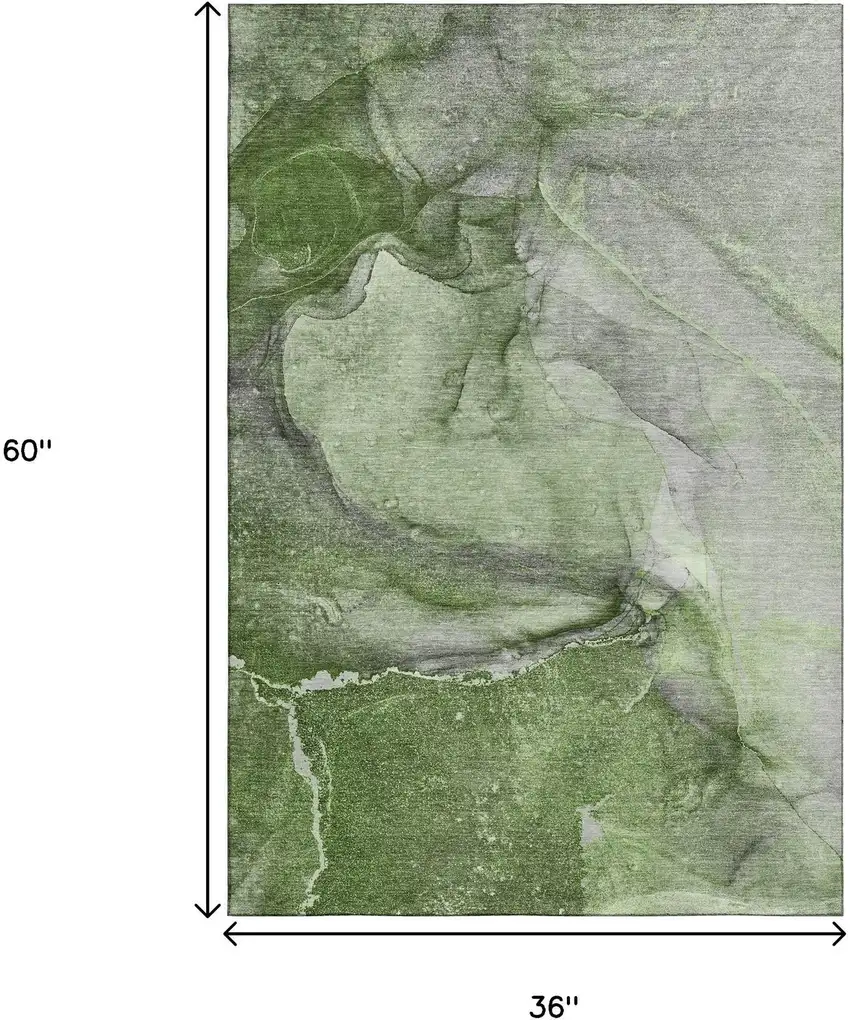 Olive Green And Ivory Abstract Washable Area Rug With UV Protection Photo 3