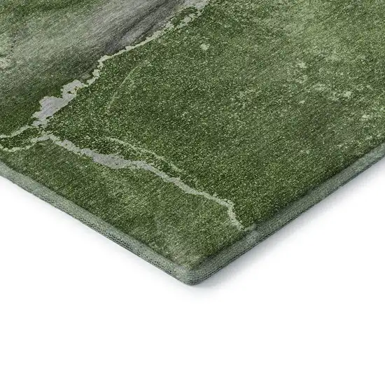 Olive Green And Ivory Abstract Washable Area Rug With UV Protection Photo 8