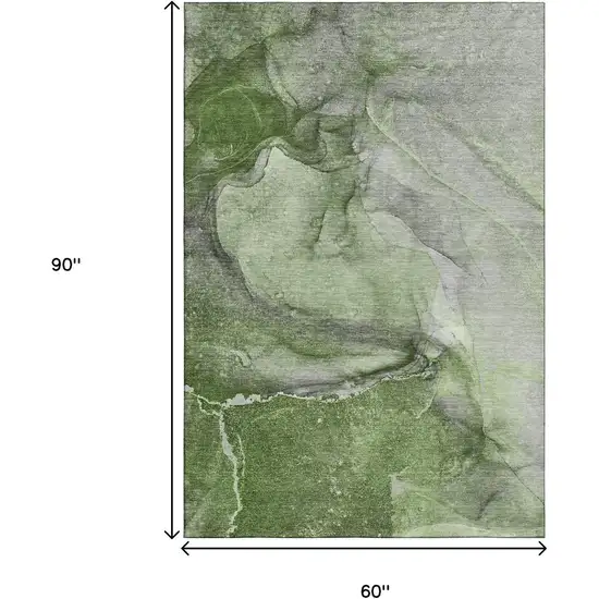 Olive Green And Ivory Abstract Washable Area Rug With UV Protection Photo 3