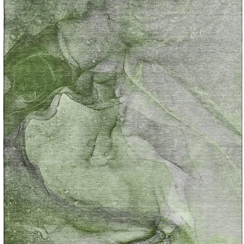 Olive Green And Ivory Abstract Washable Area Rug With UV Protection Photo 3