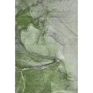 Photo of Olive Green And Ivory Abstract Washable Area Rug With UV Protection