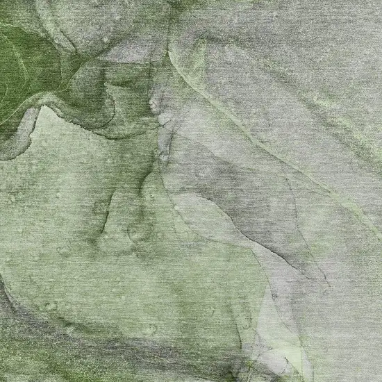 Olive Green And Ivory Abstract Washable Area Rug With UV Protection Photo 3