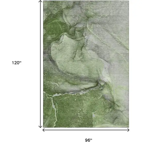 Olive Green And Ivory Abstract Washable Area Rug With UV Protection Photo 3