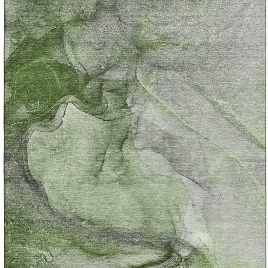 Olive Green And Ivory Abstract Washable Area Rug With UV Protection Photo 4