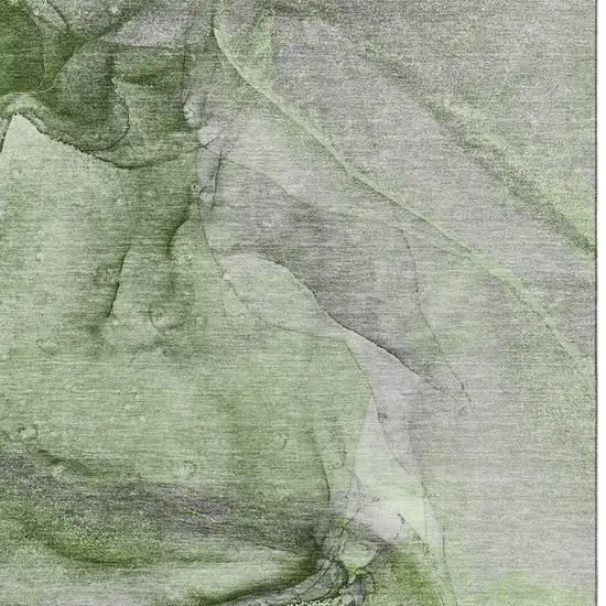 Olive Green And Ivory Abstract Washable Area Rug With UV Protection Photo 3