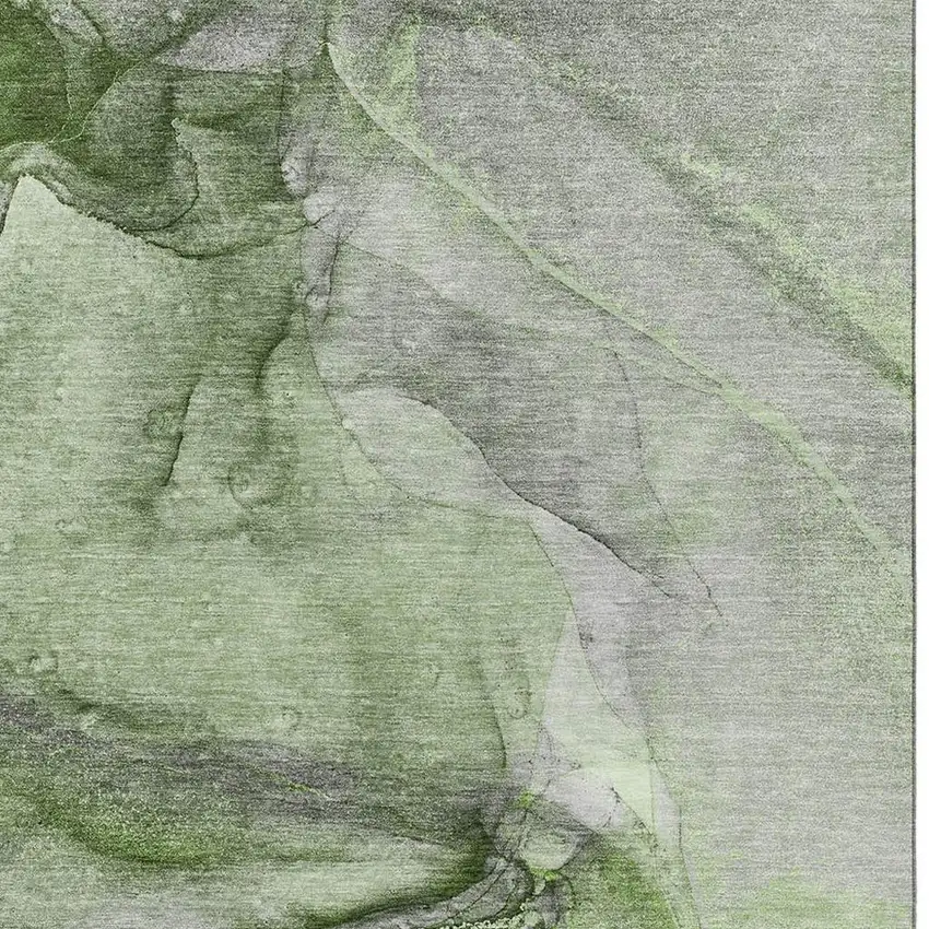 Olive Green And Ivory Abstract Washable Area Rug With UV Protection Photo 3