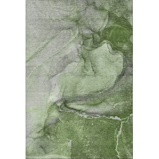 Olive Green And Ivory Abstract Washable Area Rug With UV Protection Photo 4