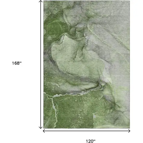 Olive Green And Ivory Abstract Washable Area Rug With UV Protection Photo 3