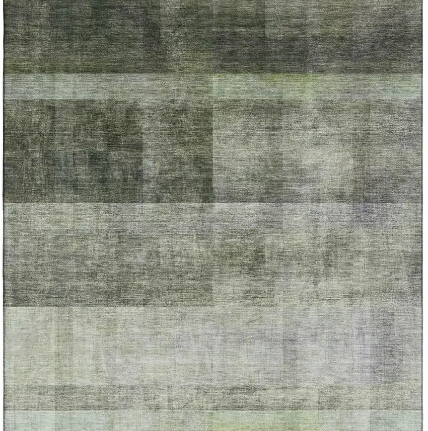Olive Green And Ivory Abstract Washable Area Rug With UV Protection Photo 3