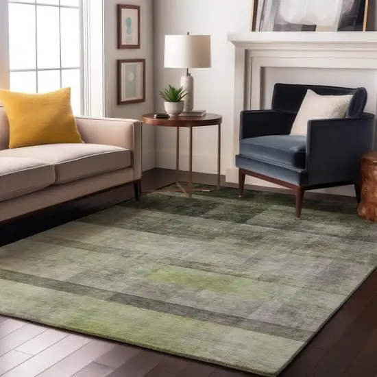 Olive Green And Ivory Abstract Washable Area Rug With UV Protection Photo 4