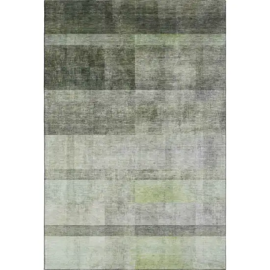 Olive Green And Ivory Abstract Washable Area Rug With UV Protection Photo 1