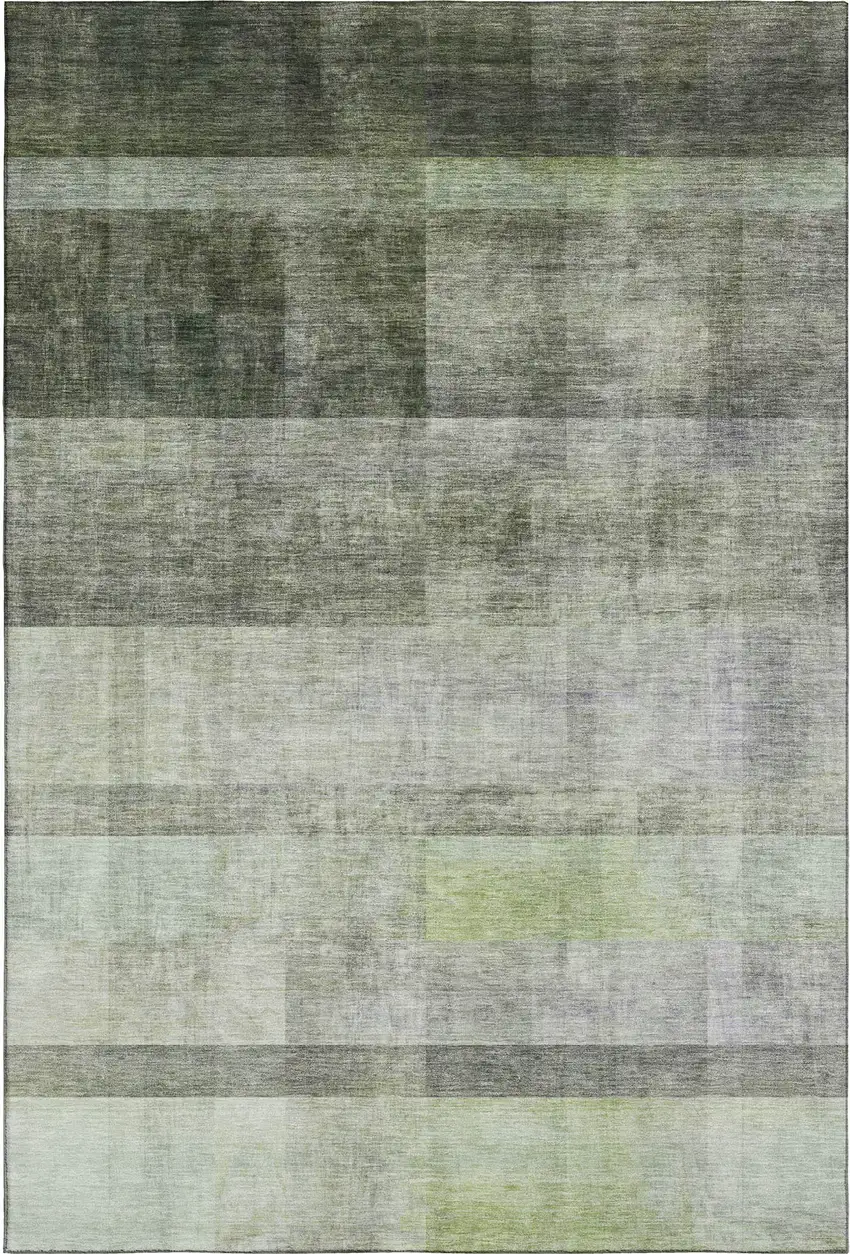 Olive Green And Ivory Abstract Washable Area Rug With UV Protection Photo 1