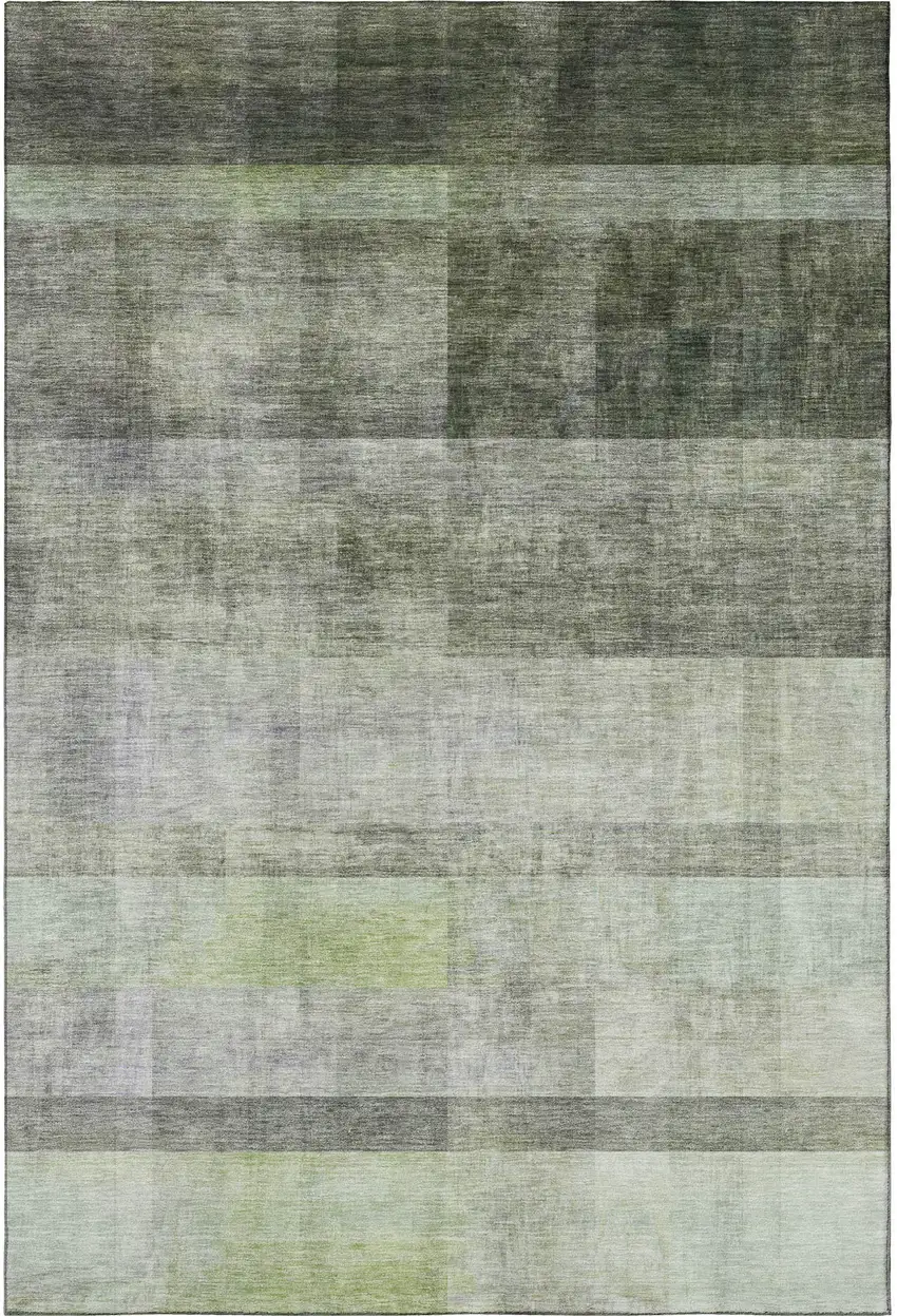 Olive Green And Ivory Abstract Washable Area Rug With UV Protection Photo 3