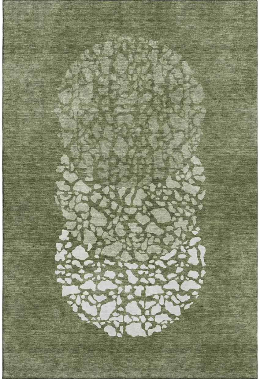 Olive Green And Ivory Abstract Washable Area Rug With UV Protection Photo 1