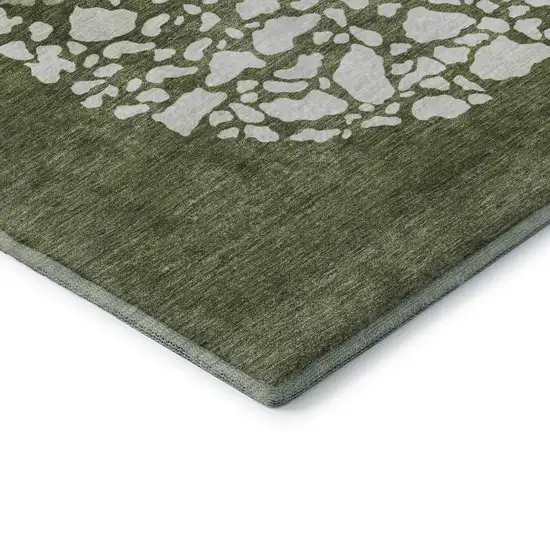 Olive Green And Ivory Abstract Washable Area Rug With UV Protection Photo 8